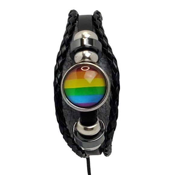 Pride Layered Rainbow Feature Black with Metal Beads Bracelet - Picture 2 of 3